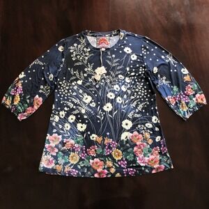 Johnny Was Los Angeles Womens Sz XS Stretchy Long Sleeve Floral Shirt Blouse Top